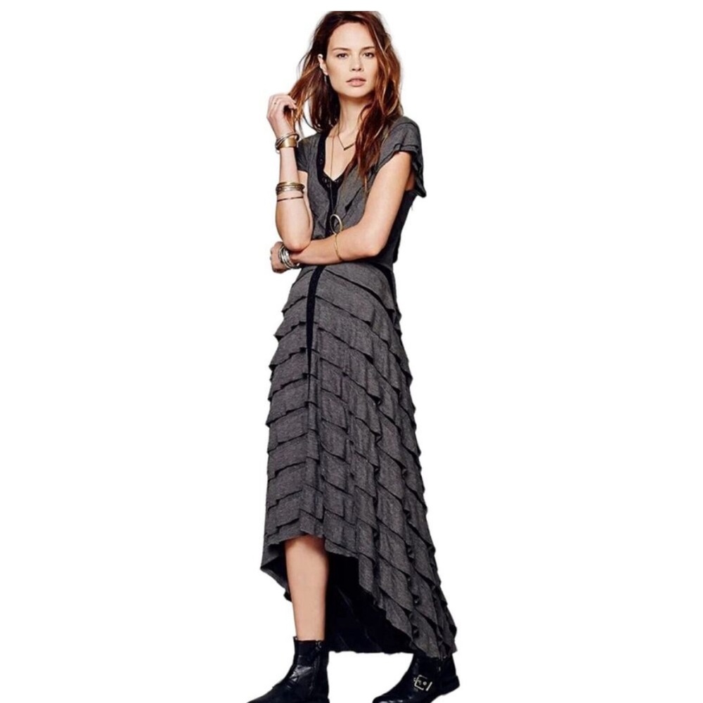 Free People Cream Asymmetrical High-Low Dress with Flutter Sleeves